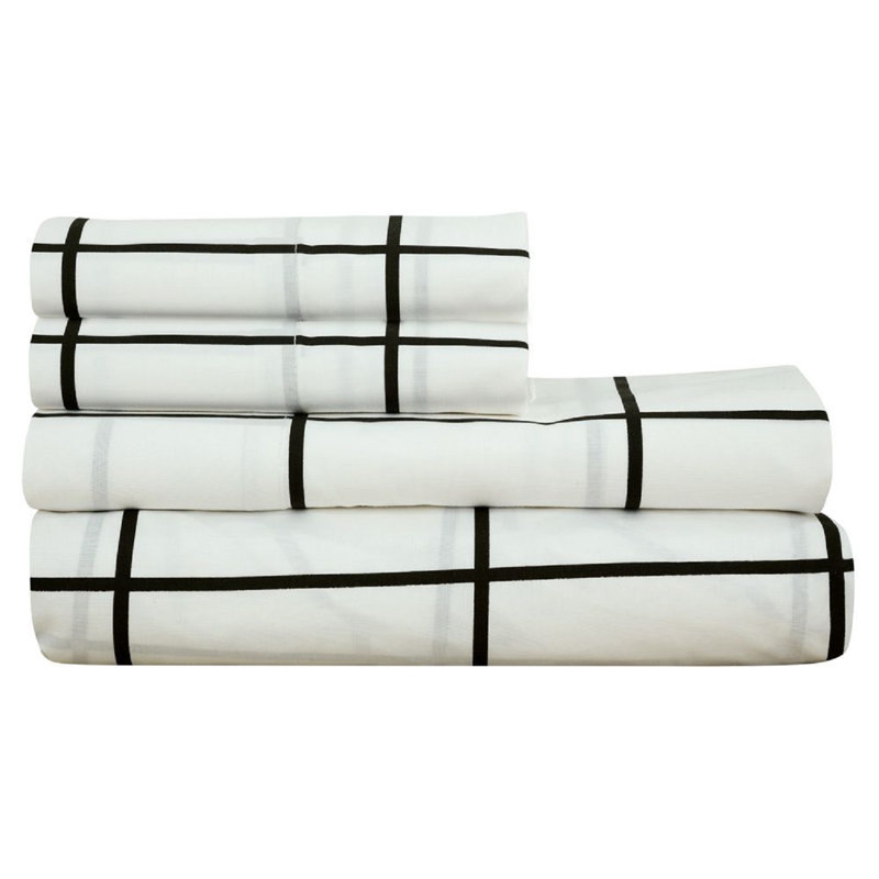 Ensemble de 4 valises pour chambre d'amis, Ensemble de draps pour taille de lit double avec d, Multicolore noir / blanc