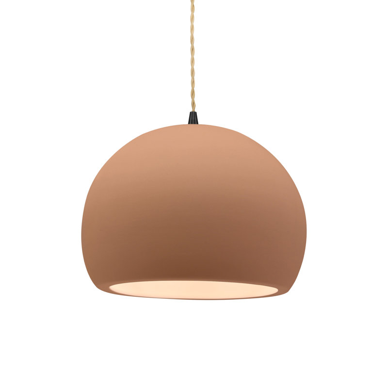 Luminaire suspendu simple à 1 lumière Aschwin - DEL, H 7,75 po x l 10 po x P 10 po, Adobe / beige, Laiton antique