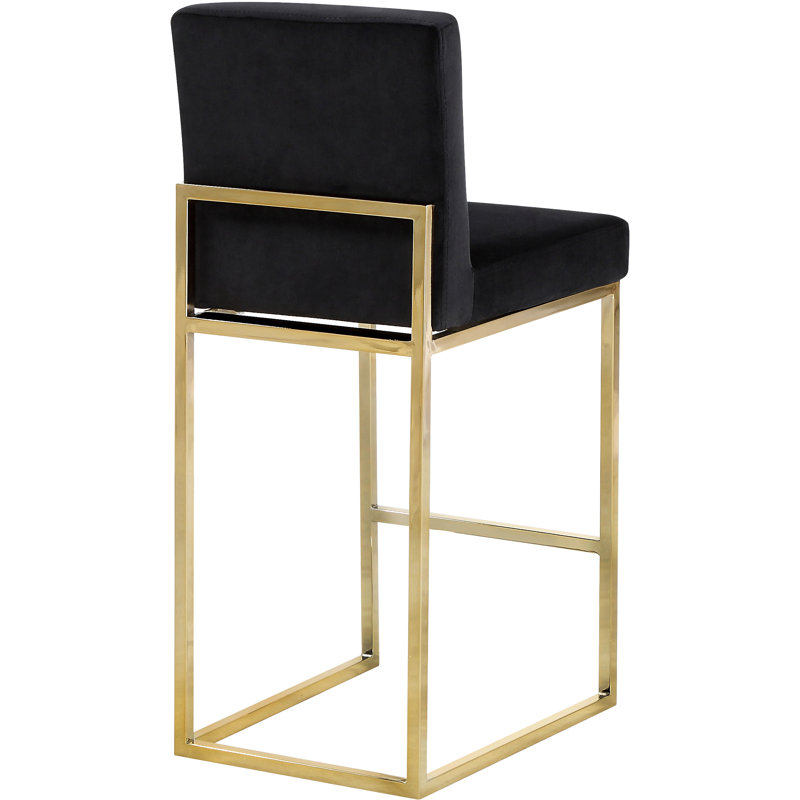 Tabouret de comptoir 26 po Amberdawn, Velours noir, Or poli