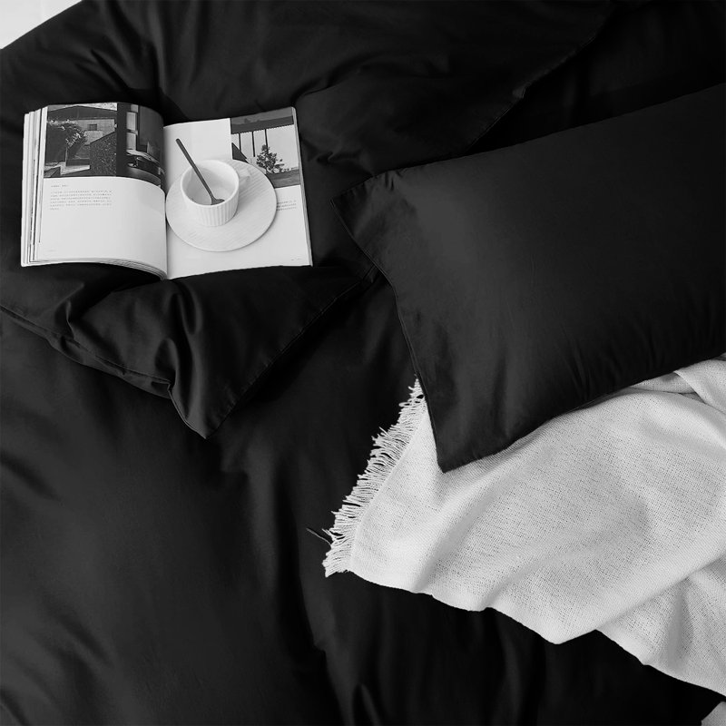  Ultra Soft Microfibre 200 TC Reversible Duvet Cover Set with Pillow Cases, King Duvet Cover + 2 King Shams, Black
