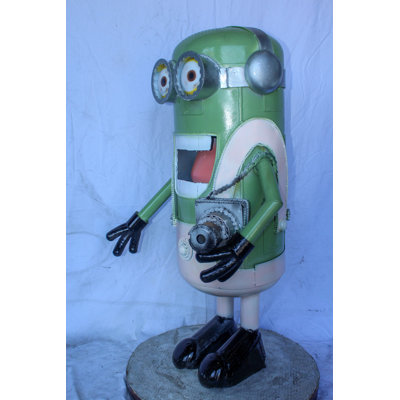 Nifao Collection Amusing Metal Scrap Statue of Boy Holding a Camera, Unique Art 26" x 18" x 41"H
