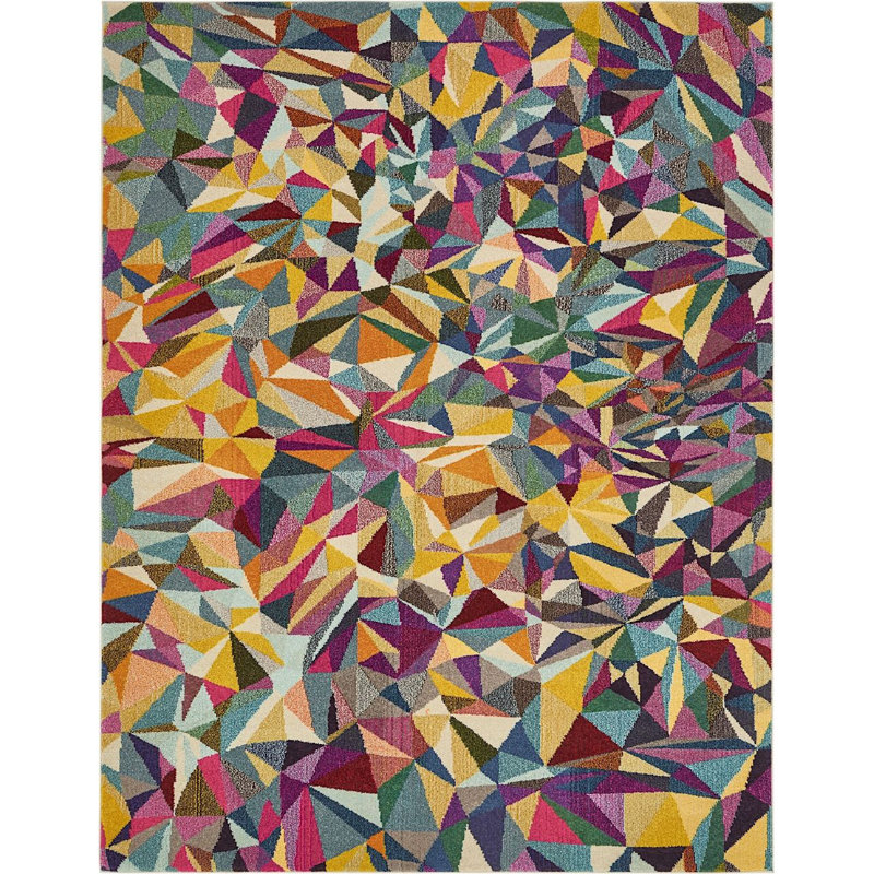 Tapis mauve / jaune / gris à motif géométrique Shirey, Rectangle 8 pi x 10 pi
