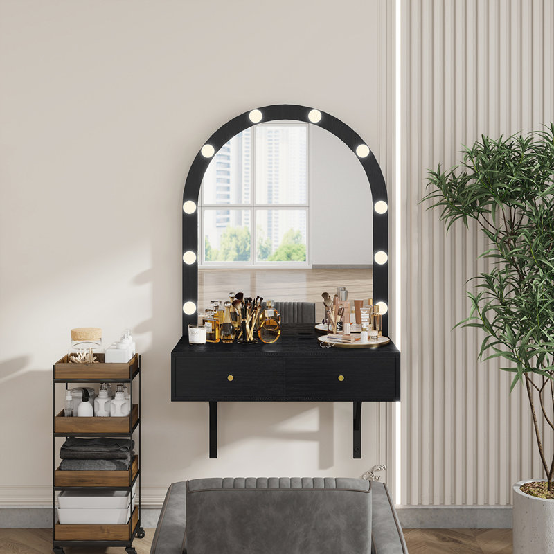 Versatile Floating Vanity Desk with Advanced Features and Abundant Storage, Black