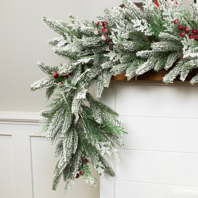 Real Touch Flocked Wind River Fir With Berries Artificial Christmas Garland - 7' X 12" - Unlit