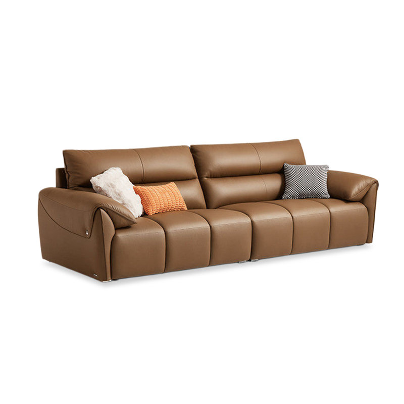 Genuine Leather Modular Sofa cushion Fourseat, H 34,65 po x l 96,46 po x P 39,37 po, Brun