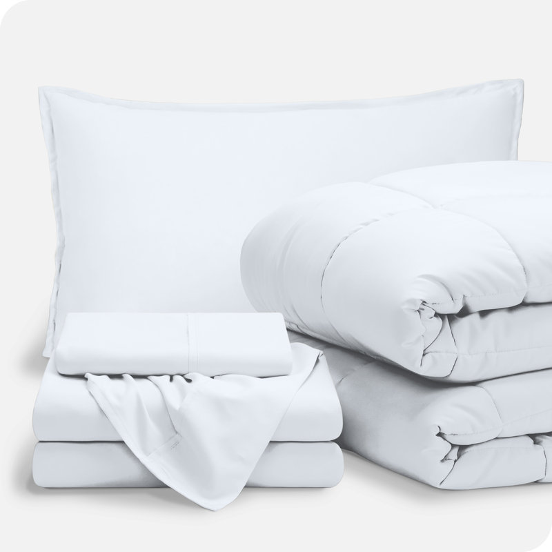 Lit dans un sac en microfibre 1800 de qualité supérieure 1800, Blanc et blanc, Édredon simple TG et 4 pièces supplémentaires