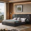Cadre de lit king size capitonné en tissu chenille, design plissé, table de chevet intégrée et structure robuste - Sommier non requis, gris foncé
