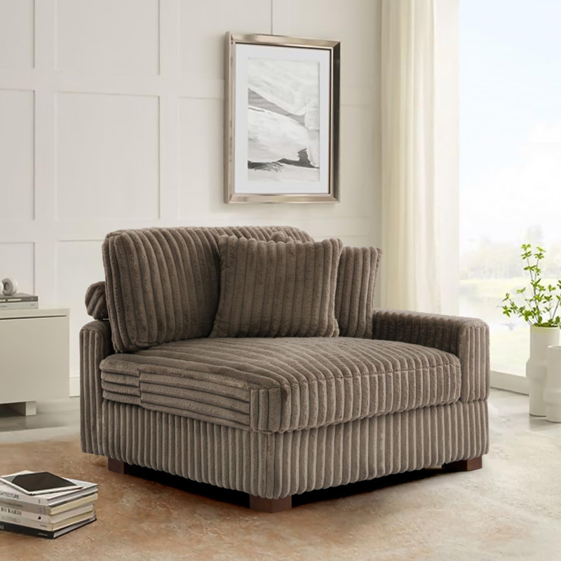 Upholstered Side Chair with Footstool, Light Brown