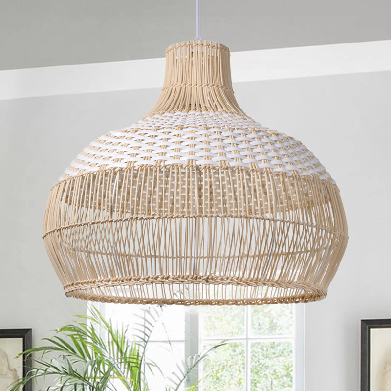 Calpella - Luminaire suspendu en rotin naturel et blanc, H 23,62 po x l 23,62 po x P 23,62 po