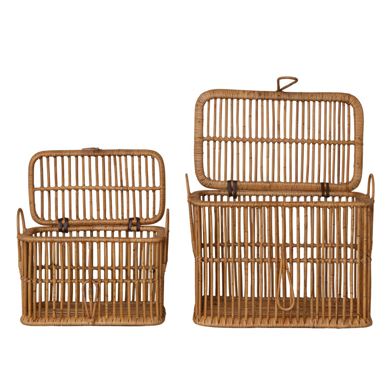 Handwoven Rattan Lidded Baskets