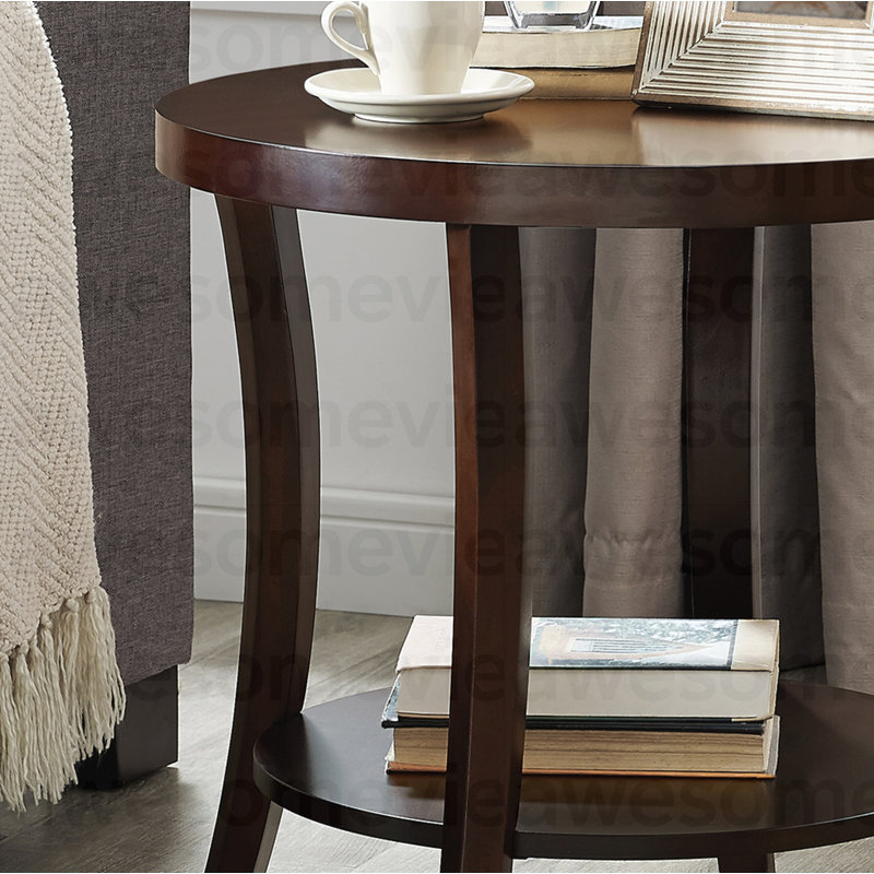 Perth Round Wood End Table with Open Storage Shelf, Espresso