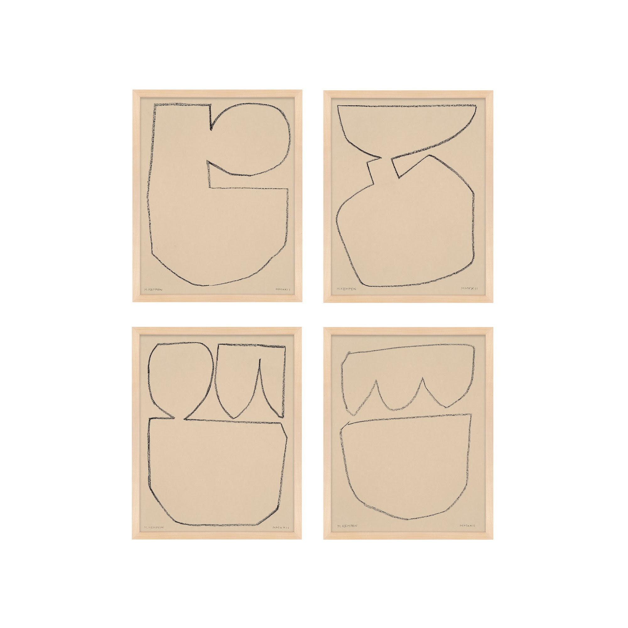 Outlines 5-8, Set Of 4 by Michael Kempen, Maple Framed, 40" W x 50" H