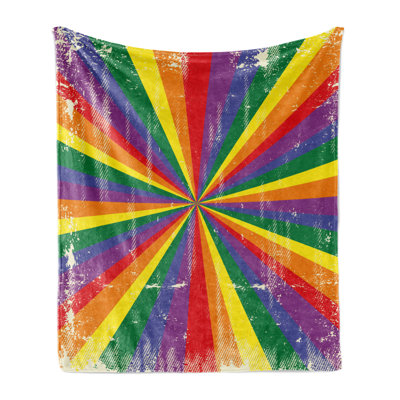 Ambesonne Pride Fleece Throw Blanket Vintage Radial Scratched Multicolor