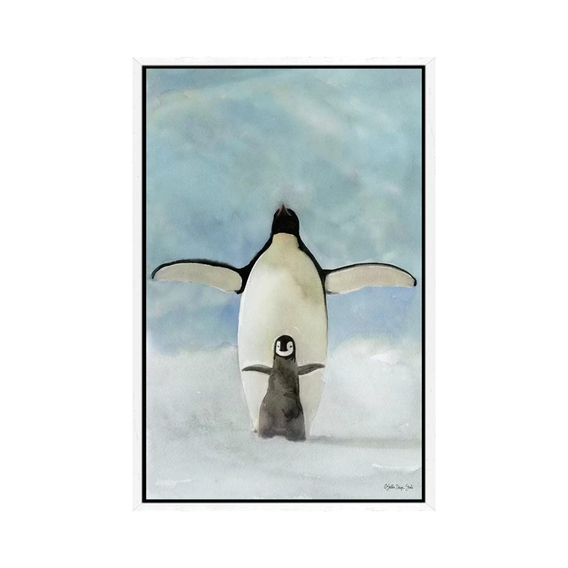 Penguins - Painting on Canvas, White Floater Framed, 66.04cm H x 45.72cm W x 3.81cm D