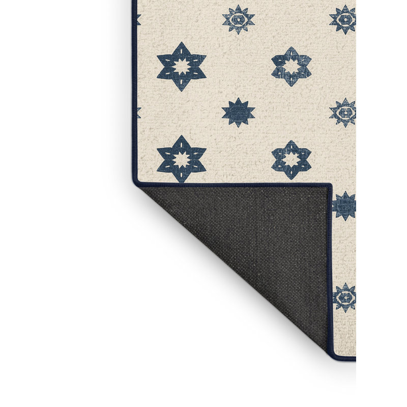 Soft Plush Fessler Hanukkah Modern & Contemporary Abstract Area Rug in Beige – Navy Binding, 2x3