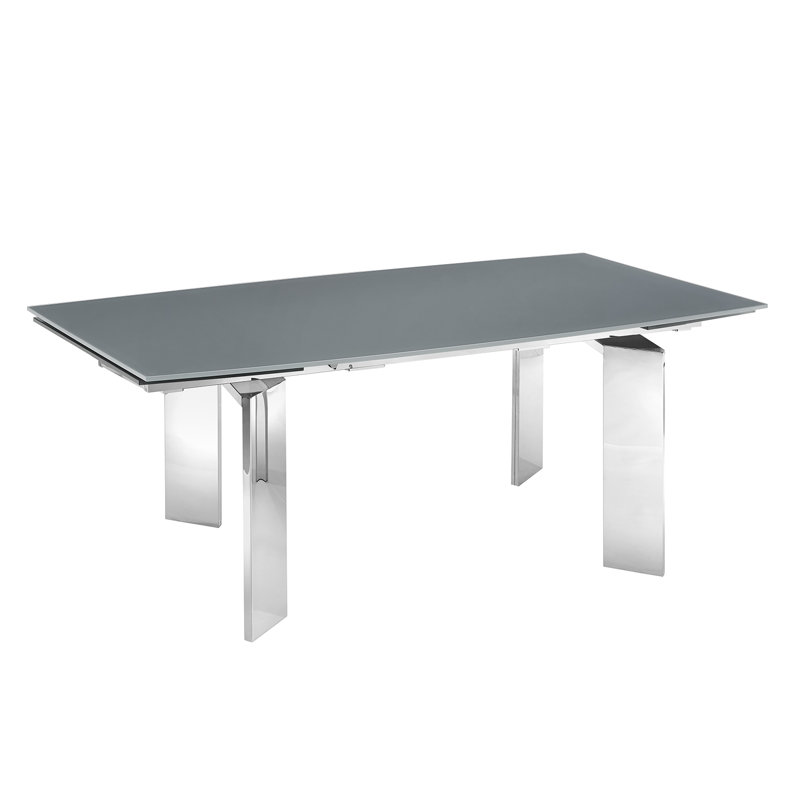 Astor Transitional Extendable Glass Dining Table in Gray and Silver