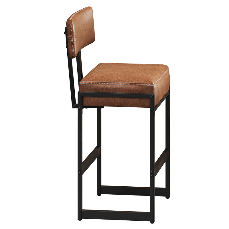 26.7"H Faux Leather Upholstered Counter Stool with Metal Frame, Brown, 3