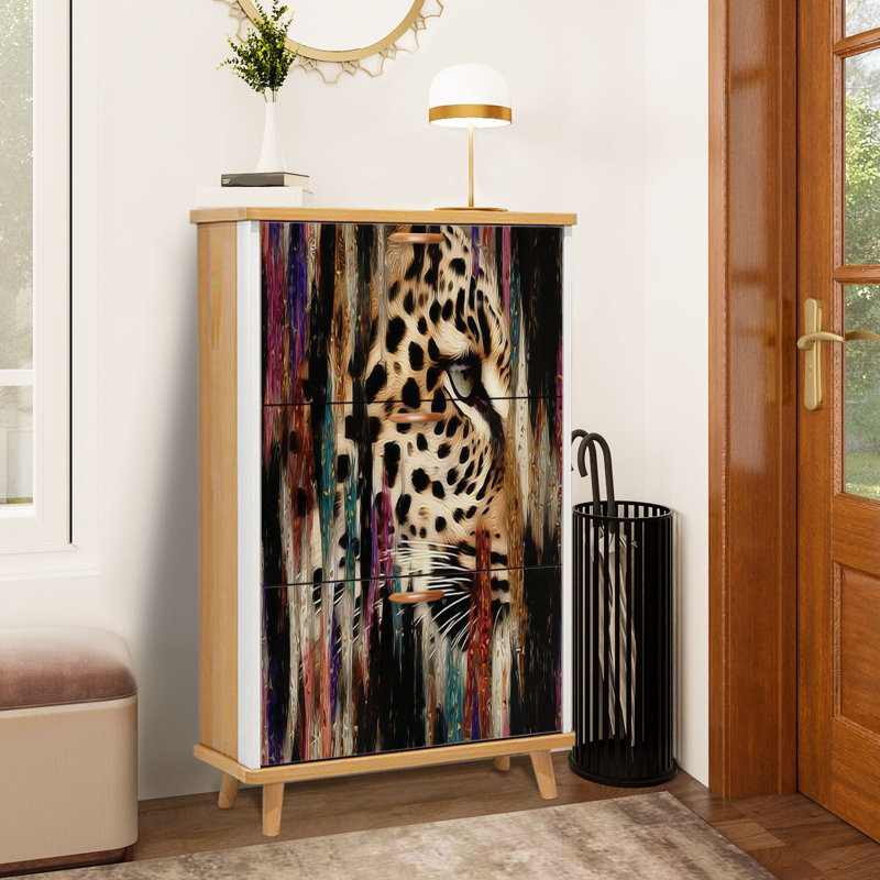 Shoe Storage Cabinet with 3 Flip Drawers for abstract texture print Shoe Rack Storage Organizer
