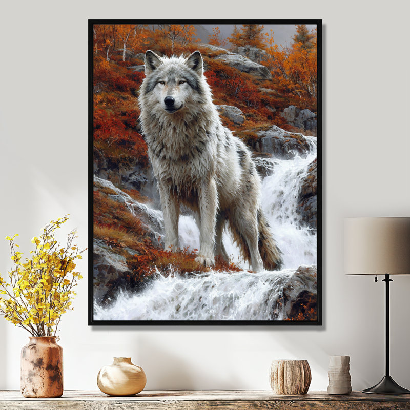 Loup gris sauvage par Mountain River - loup, reproduction d'art murale, H 32 po x l 16 po x P 1 po