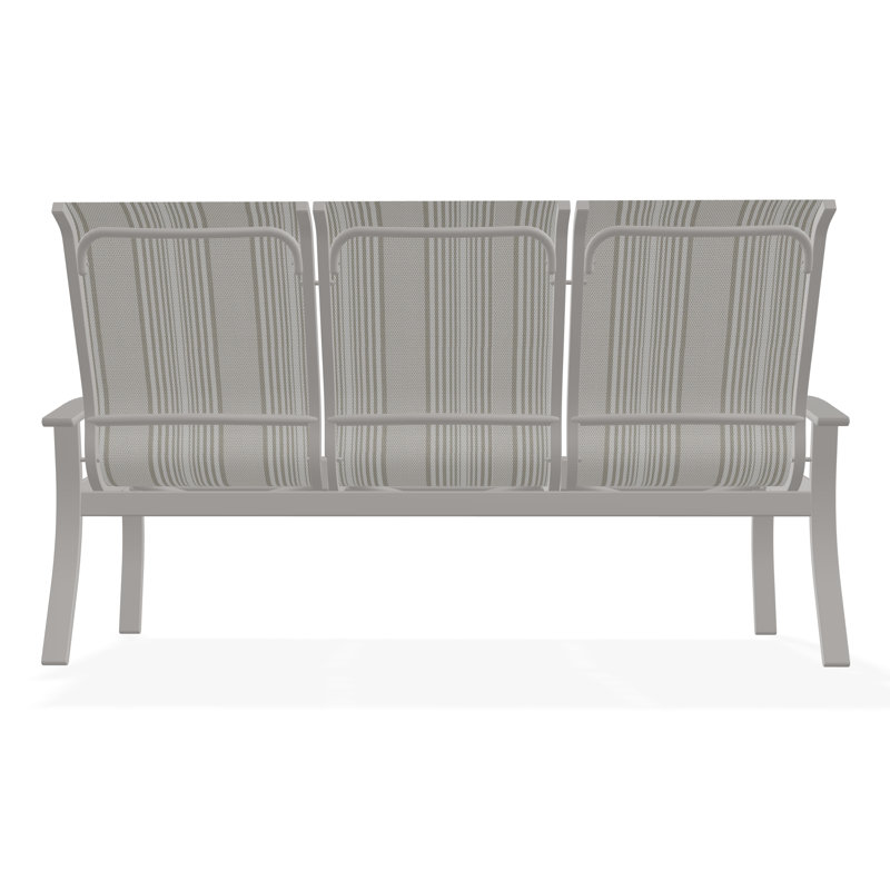 Belle Isle Sling Aluminum Frame 3-Seat Sofa with Marine Grade Polymer Arm Accent, Harbor, Warm Gray
