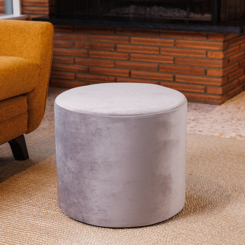 Upholstered Pouf, Light Gray Velvet