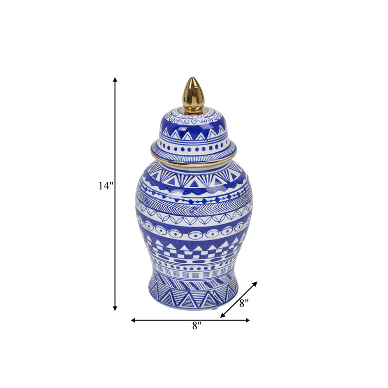 Patterned Eclectic Temple Jar with Lid