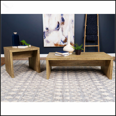 Ensemble de table basse et de table de bout 2 pièces Brianna Mango, charme rustique et simplicité moderne pour un espace de vie amélioré