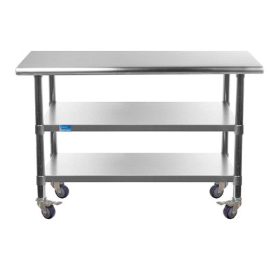 30x36 Rolling Prep Table With Stainless Steel Top And 2 Shelves