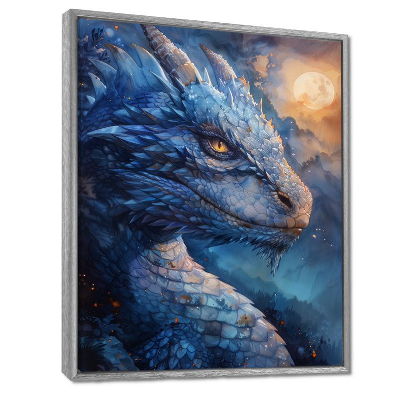  «Blue Moonlit Flight Dragon II - Dragons», reproduction d'art mural, H 20 po x l 12 po x P 1 po