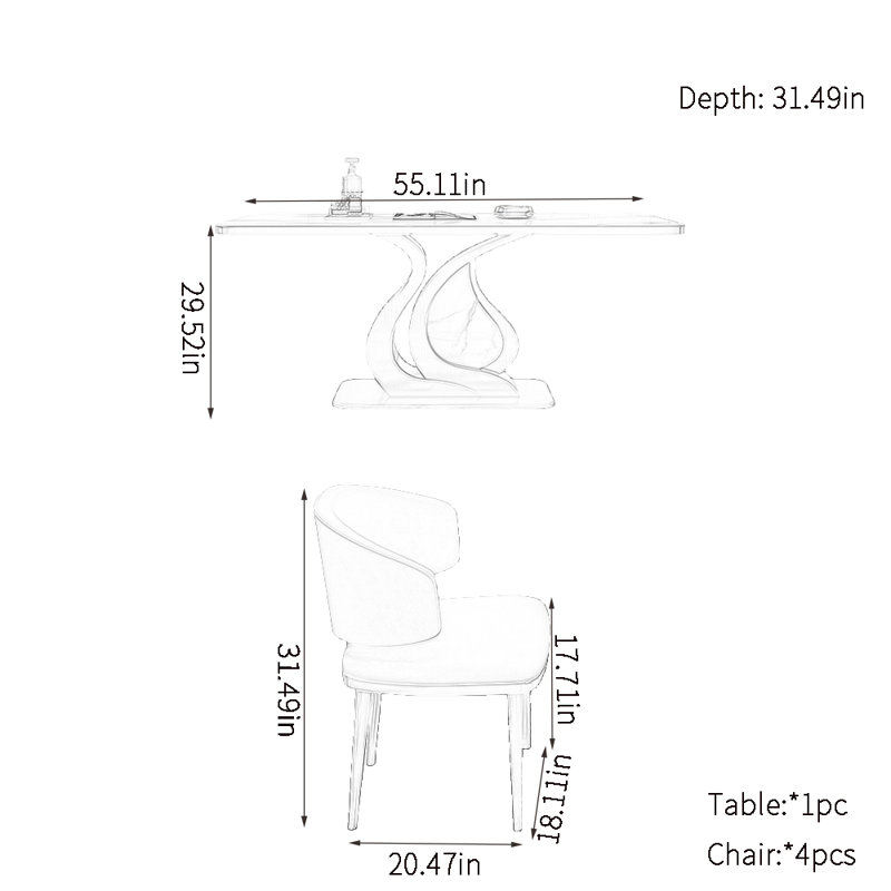 Ensemble de table à manger moderne et simple en acier inoxydable, H 29,52 po x L 55,11 po x l 31,49 po
