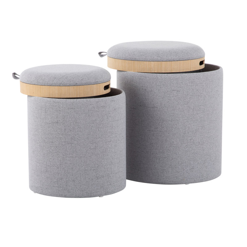 Ensemble de repose-pieds gigognes à plateau contemporain en tissu gris et bois naturel par Lumisource