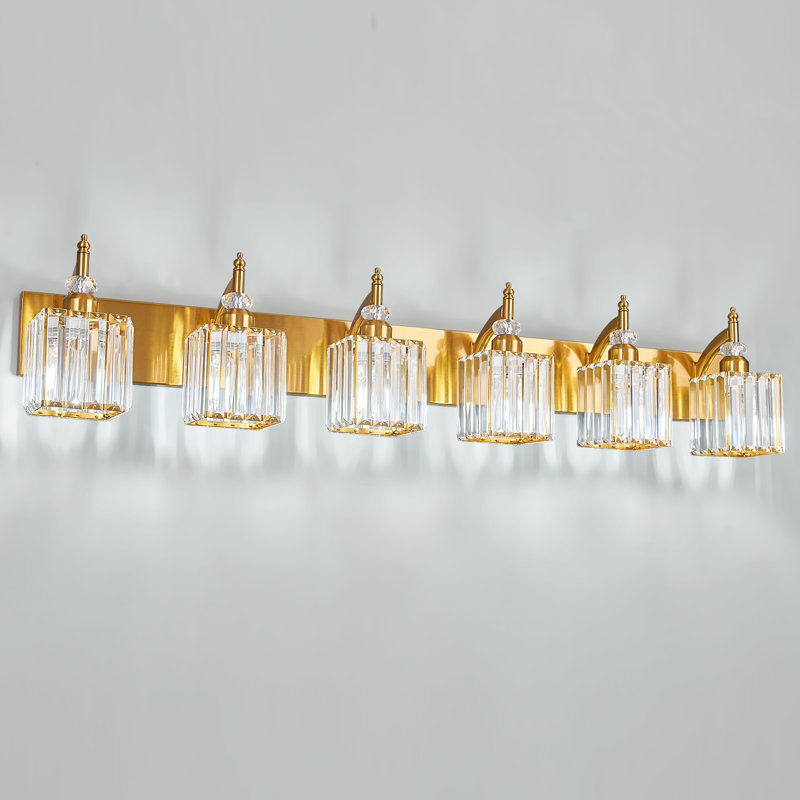 Éclairage pour meuble-lavabo en cristal - Luminaire de salle de bain moderne or 6 lumières au-dessus d'un miroir, Paquet de 1