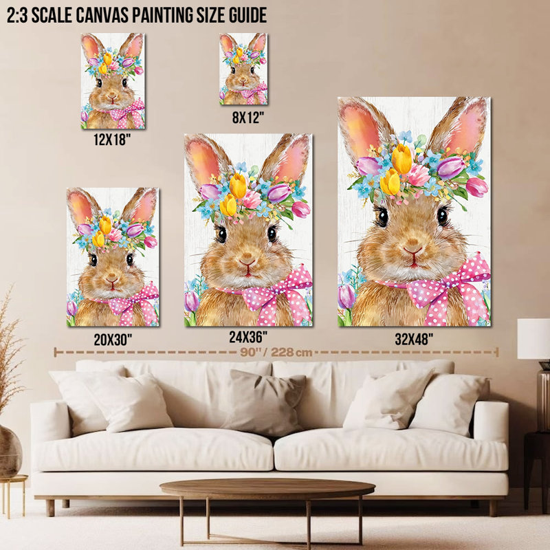 Art mural de lapin de Pâques GUTTATY, décoration murale de photos de lapin de Pâques au printemps, décorations murales de fleurs de lapin et de printemps, impressions de Pâques pour le salon, la chambre à coucher, la chambre d'enfant, la chambre de bébé prête à être suspendue 12 po x 18 po