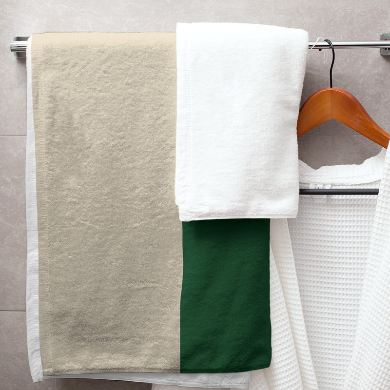 Cotton Blend Lightweight Bath Towel, Cream/Green