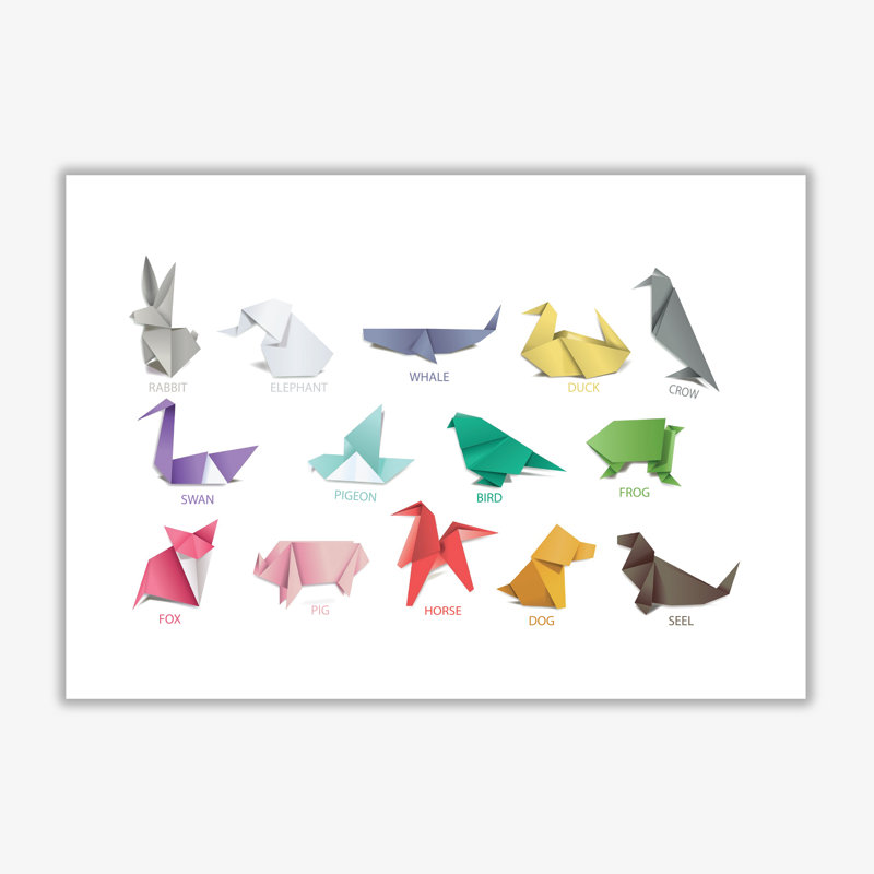 Origami Animals - Print, 21 cm H x 30 cm W x 1 cm D, No Frame