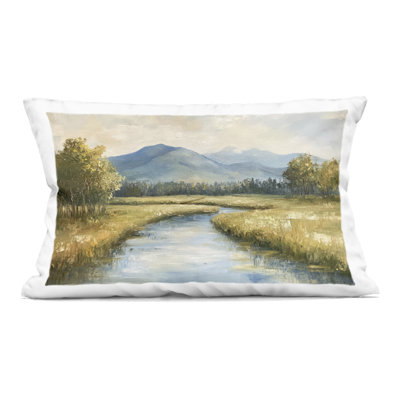 River Bend with Tall Grass Decorative Printed Throw Pillow, design by Petal Prints Design