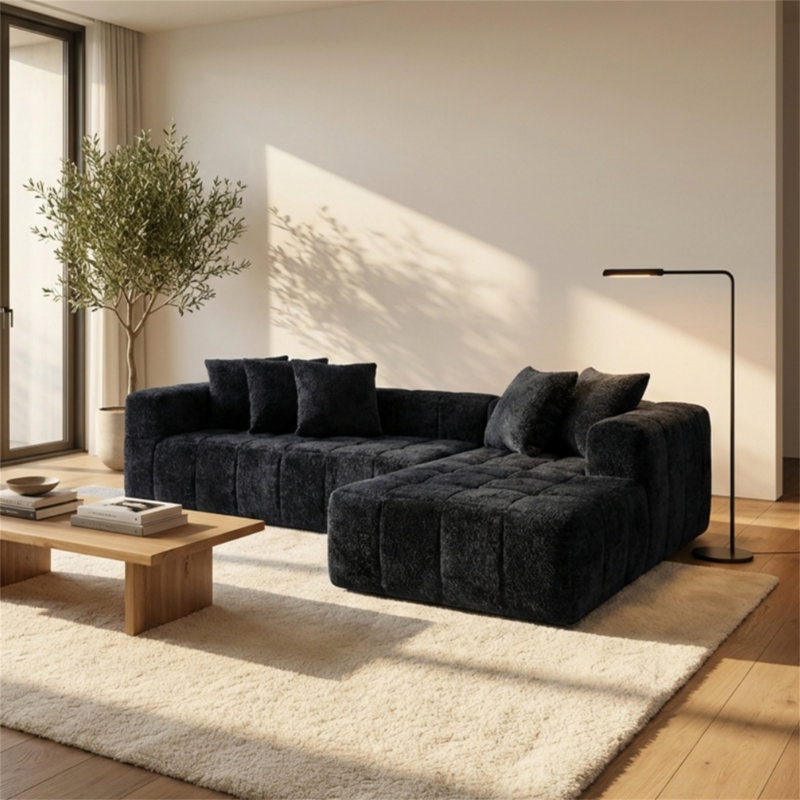 Canapé modulaire en forme de L 107,9 po avec méridienne en L, siège rembourré minimaliste moderne avec siège profond, sans assemblage requis, parfait pour le salon et la chambre à coucher