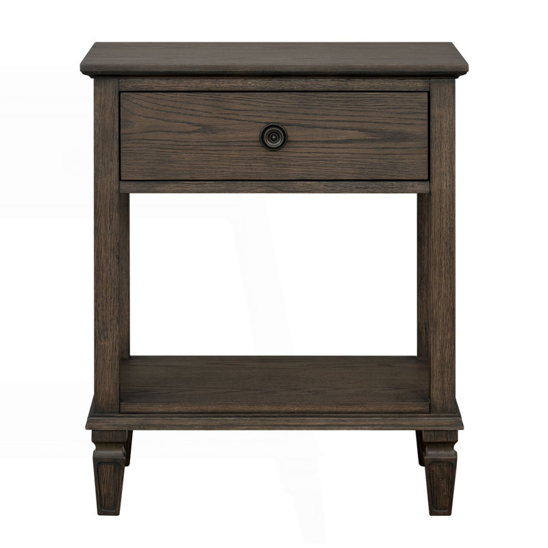 Table de chevet avec tiroir et tablette, Brun