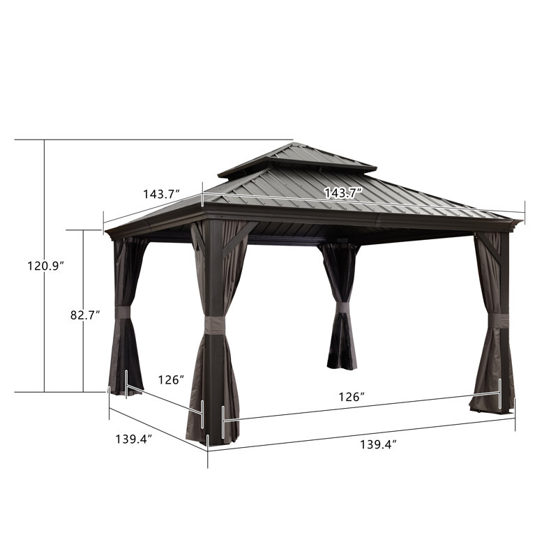 Aluminium Patio Gazebo, 3.7m x 3.7m