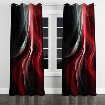 Red Black Contemplative Abstraction VI - Abstract Modern Waves Grommet Curtain - Blackout Curtain - 1 Panel