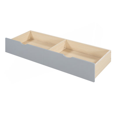 Lit simple avec canapé, lit plateforme pour enfants avec deux tiroirs et tablette de rangement, gris