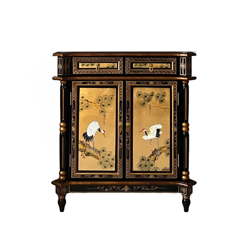 Gold Leaf Pillar Cabinet Sideboard Cranes Artistry