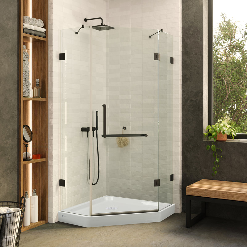 Base de douche Neo Angle avec cabine de douche sans cadre en verre compatible - noir, 40 po x 40 po, Noir