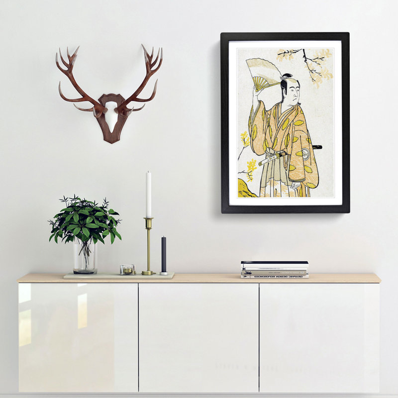 Man with a Fan by Katsukawa Shunko - Picture Frame Art Print, 65cm H x 48cm W x 2cm D, Black Framed