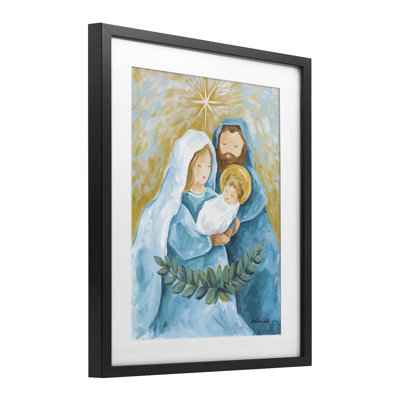 Trio de la Sainte Nativité avec guirlande, reproduction encadrée sous verre, design par Diane Kater