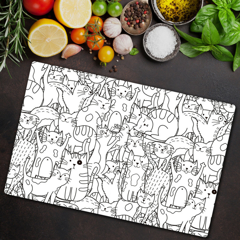 Asiata Tempered Glass Chaotic Happy Cats Chopping Board, 52cm x 60cm
