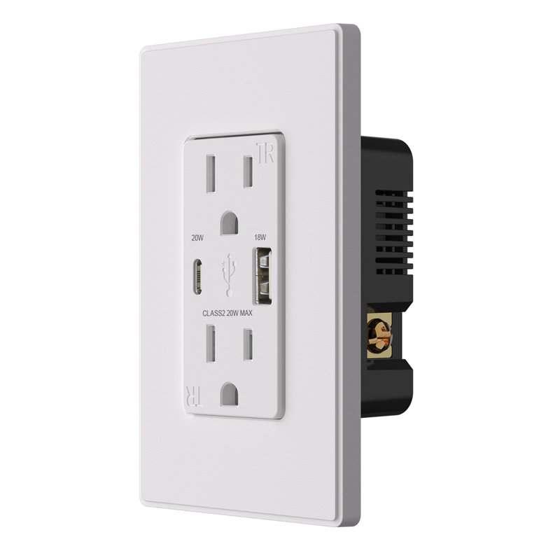 Prise quadruple inviolable standard de 15 ampères, Blanc, 1