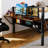 Metal Loft Bed With Rectangular Desk, Led Loft Bed Frame Double Bed With Storage Shelves, Safety Guard And Ladder-1991560116-1995445657
