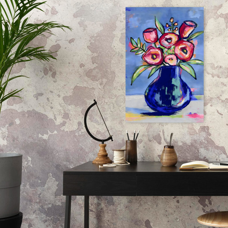 «Summer Blooms», art abstrait abstrait coquelicot coloré, 24" H x 16" W
