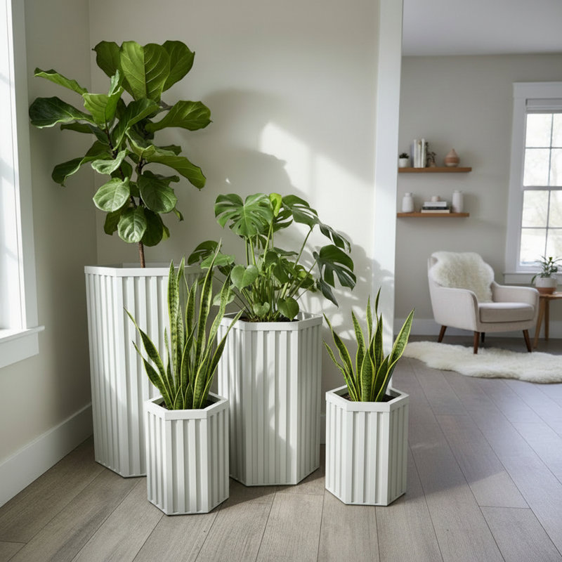 Pot à fleurs Hexagon Colonne, Blanc, H 22,25 po x l 11,75 po x P 13,5 po
